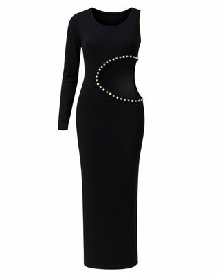 BELLIA One Sleeve Pearl Cut-Out Maxi Dress-Meeba &amp; Mae
