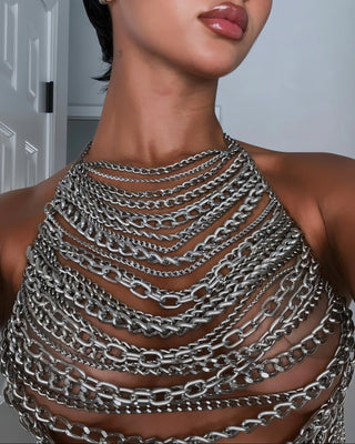 IVANA Layered Metal Chain Halter Top-Meeba &amp; Mae