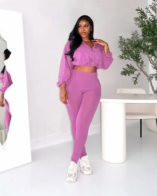 TATUM Cropped Zip Up Jacket & Leggings Set-Meeba &amp; Mae