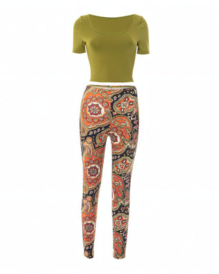 NICAMAE Crop Top & Abstract Printed Leggings Set-Meeba &amp; Mae