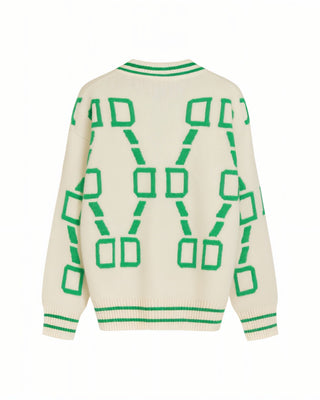 ALYA Geometric Jacquard Button-Up Knit Cardigan