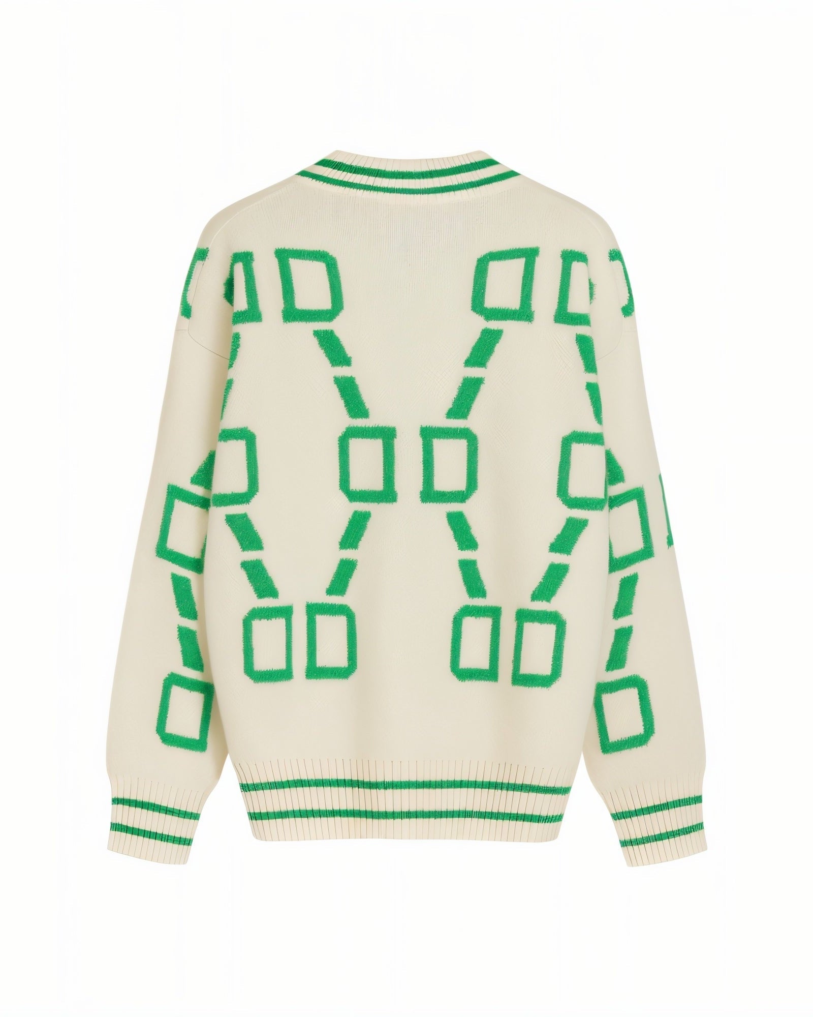 ALYA Geometric Jacquard Button-Up Knit Cardigan