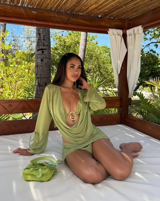 CLAUDETTE 3-Piece Cowl Top with Ring Bikini Top and Midi Skirt Set-Meeba &amp; Mae