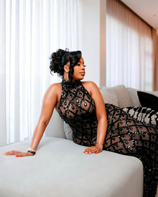 HOPE High Neck Tear Drop Rhinestone Maxi Dress-Meeba &amp; Mae