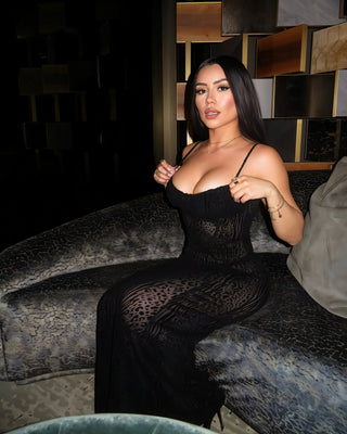 REGINA Leopard Print Velvet Detail Mesh Maxi Dress-Meeba &amp; Mae