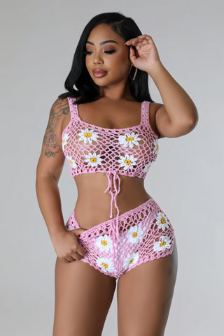 VANIA Floral Crochet Tank Top & Drawstring Shorts Set-Meeba &amp; Mae