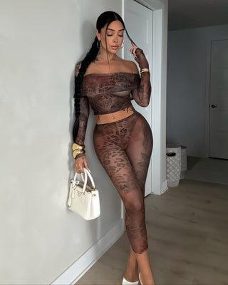 NELLIE Leopard Print Off-Shoulder Crop Top & Capri Leggings Set-Meeba &amp; Mae