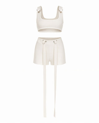 CRISANTA Buckle Strap Crop Top & Tie-Detail Shorts-Meeba &amp; Mae