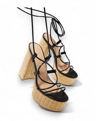 GAZINI Raffia Platform Strappy Heels-Meeba &amp; Mae