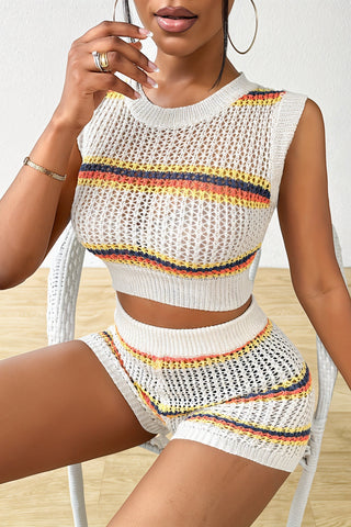 LIORA Crochet Sleeveless Top & High Waist Shorts Set-Meeba &amp; Mae