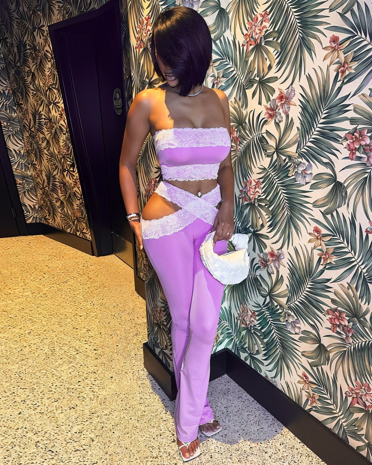 DENIA Lace Trim Strapless Top & Flared Pants Set-Meeba &amp; Mae