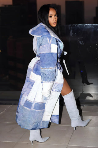 MORRY Denim Patchwork Hooded Coat