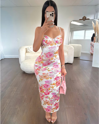 VAYRA Lace Trimmed Floral Maxi Dress-Meeba &amp; Mae