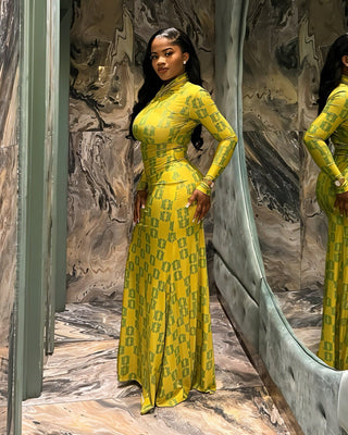 VIAN Geometric Print Long-Sleeved Maxi Dress-Meeba &amp; Mae