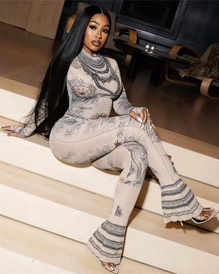 KORI Mesh Printed Jumpsuit-Meeba &amp; Mae