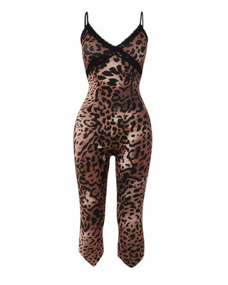 VALIE Leopard Print Lace Trim Jumpsuit-Meeba &amp; Mae