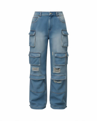INGRID Denim Ripped Cargo Pants-Meeba &amp; Mae