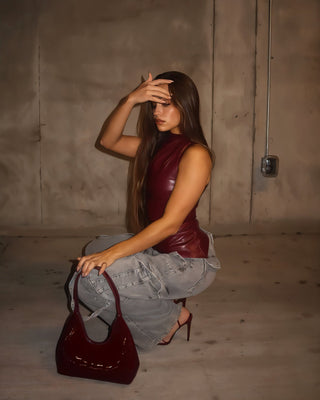 MABEL Faux Leather Draped Top-Meeba &amp; Mae