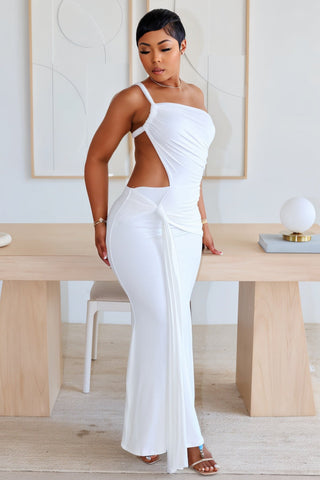 CARMEN Asymmetric Ruched Cutout Maxi Dress-Meeba &amp; Mae