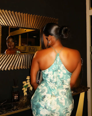 SHANE 3D Floral Applique Halter Maxi Dress-Meeba &amp; Mae