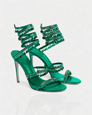 ALYRA Rhinestone Tassel Ankle-Wrap High Heels