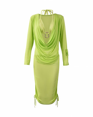 CLAUDETTE 3-Piece Cowl Top with Ring Bikini Top and Midi Skirt Set-Meeba &amp; Mae