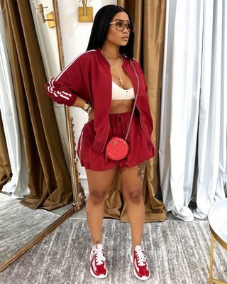 RIETTA Stripe Zip-Up Bomber Jacket & Pleated Mini Skirt-Meeba &amp; Mae