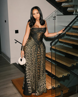 CAITLYN Leopard Print Lace-up Waist Maxi Dress-Meeba &amp; Mae