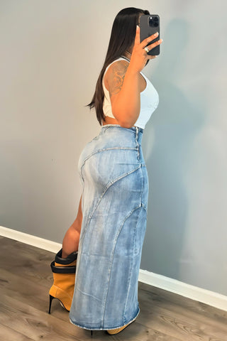 GWEN High-Slit Denim Skirt-Meeba &amp; Mae