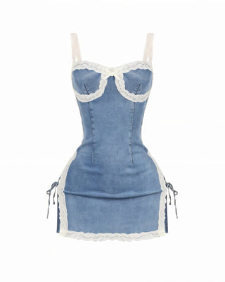 ROSALINA Lace Trim Mini Dress