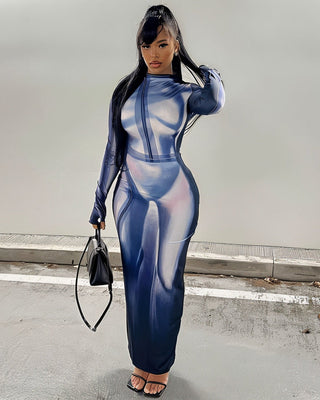 VERENA High Neck Illusion Maxi Dress-Meeba &amp; Mae