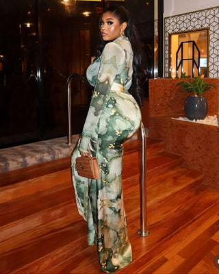 MAELIS Abstract Print Top & Ruched Maxi Skirt Set-Meeba &amp; Mae