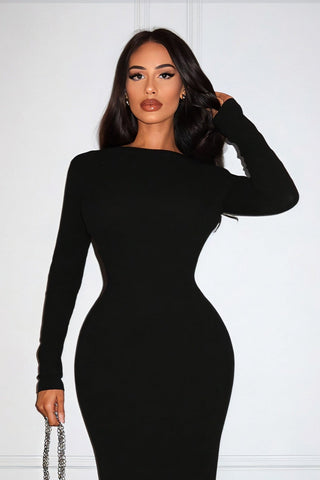 ALORA Long-sleeved Backless Slim Maxi Dress-Meeba &amp; Mae