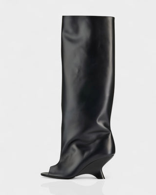 HELIRA Peep Toe Wedge Knee High Boots