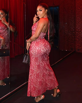 TYRAE Floral Lace Halter Maxi Dress-Meeba &amp; Mae