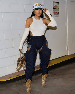 NAMI Distressed Denim Chaps Pants-Meeba &amp; Mae