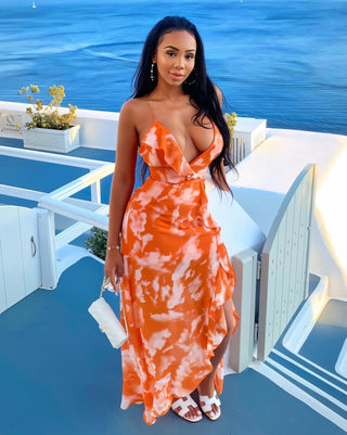 THALINA Ruffle Hem Asymmetrical Midi Dress-Meeba &amp; Mae