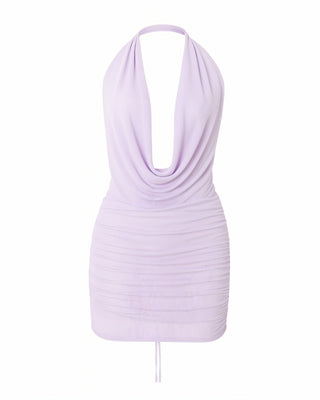 PERTINE Cowl Neck Mesh Mini Dress-Meeba &amp; Mae