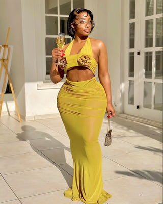 XAYANA Rose Detail High-waisted Maxi Dress-Meeba &amp; Mae