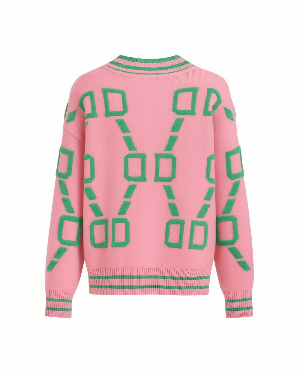 ALYA Geometric Jacquard Button-Up Knit Cardigan