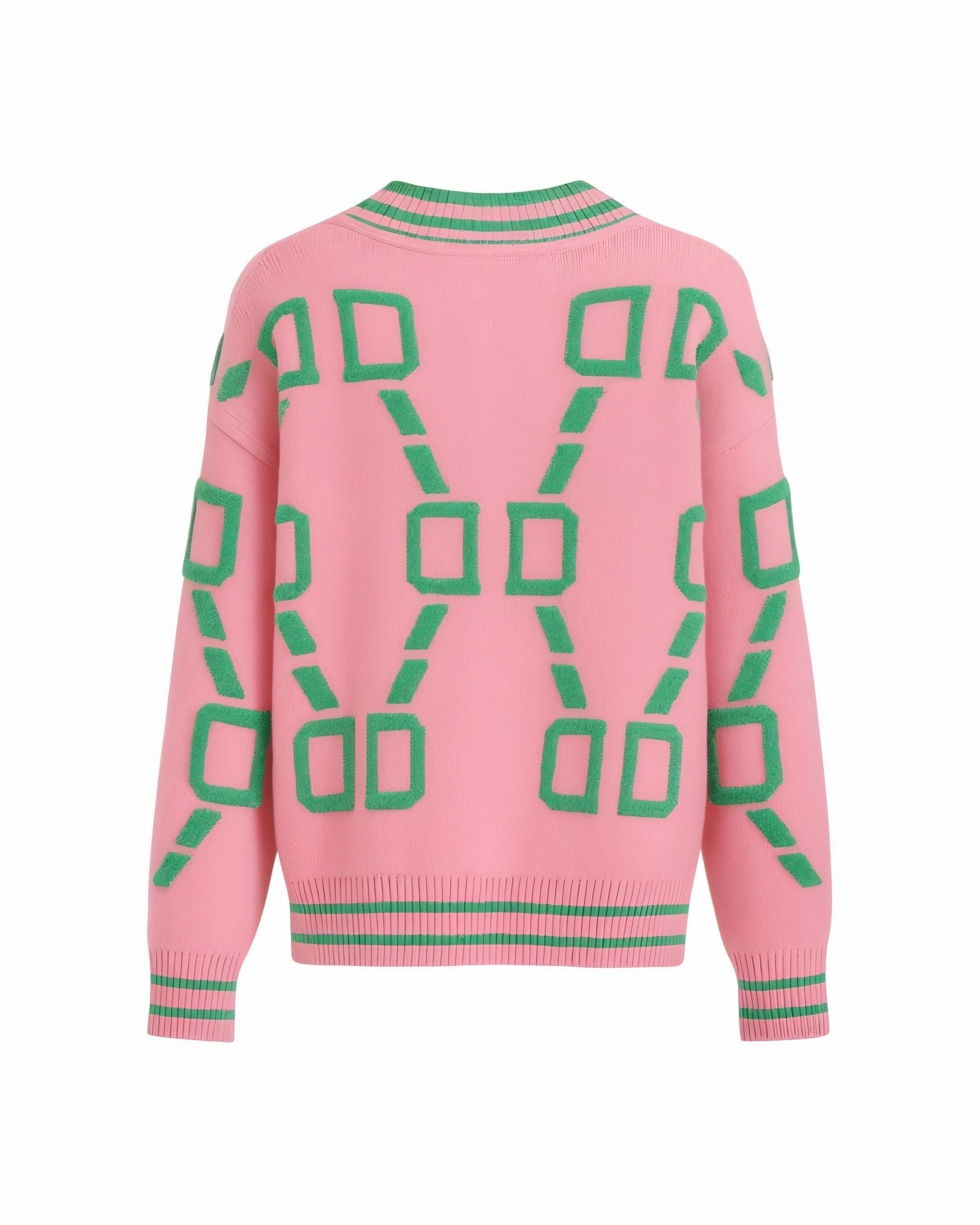 ALYA Geometric Jacquard Button-Up Knit Cardigan