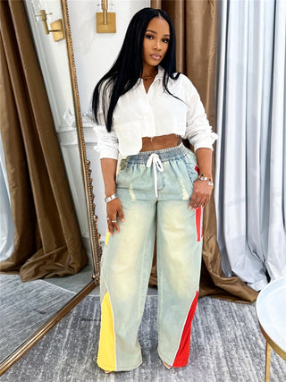 KIANNA Colorblock Wide-Leg Denim Pants-Meeba &amp; Mae