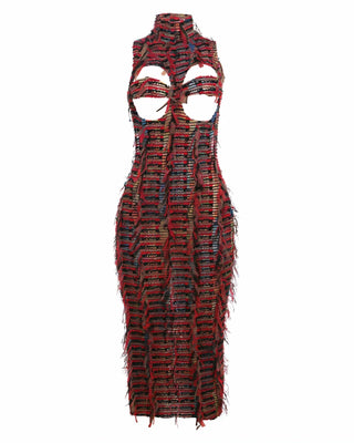 LOLA High Neck Textured Midi Dress-Meeba &amp; Mae