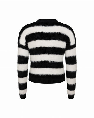NARIA Striped Fuzzy Button-Up Cropped Cardigan