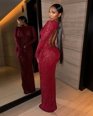 ASHLEY Mesh Open Back Maxi Dress-Meeba &amp; Mae