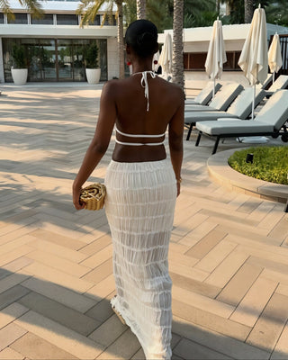 CHRISTINE Sheer Ruched Halter Top and Maxi Skirt Set-Meeba &amp; Mae