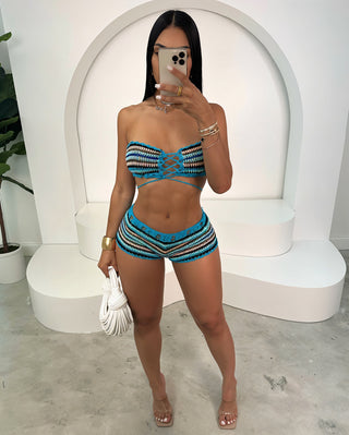 NYXA Crochet Lace Up Front Top & Mini Shorts Set-Meeba &amp; Mae