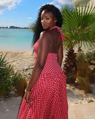 HAVANA Polka Dot Halter Maxi Dress-Meeba &amp; Mae
