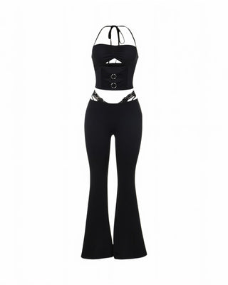 MAPPLE Halter Neck Crop Top and Flare Pants Set-Meeba &amp; Mae