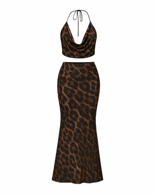 EURY Leopard Print Cowl Top and Maxi Skirt Set-Meeba &amp; Mae